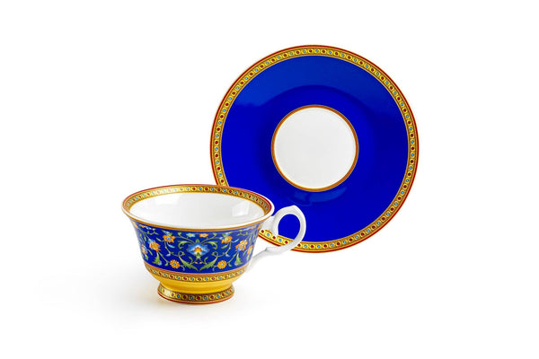 Royal Blue Floral 6oz Bone China Tea Cup and Saucer