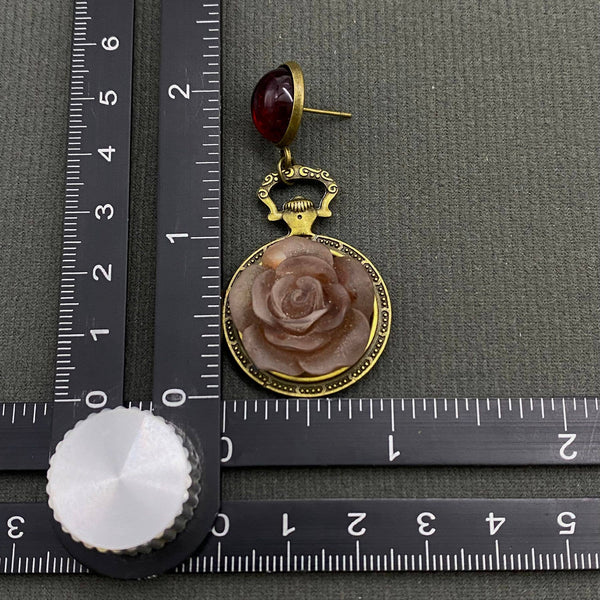 Vintage Glazed Flower Red Agate Post Earrings