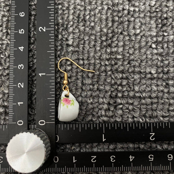 Pink flower Ceramic Teapot & Tea Cup Charm Dangle Earrings