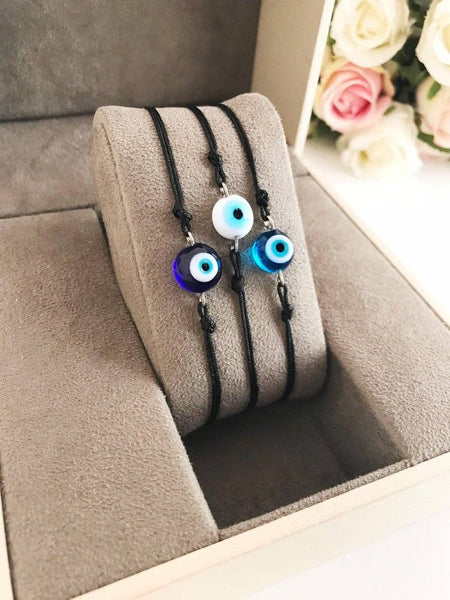 Murano Glass Evil Eye Bracelet,Blue Evil Eye Thread Bracelet: Blue / Set