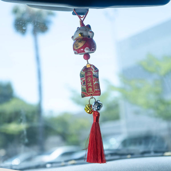 13 Inch Length Maneki Neo Lucky Cat Hanging Charm (12/120)