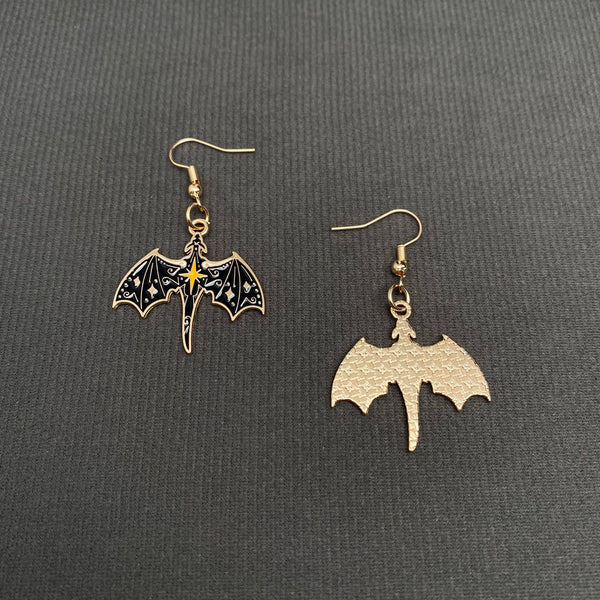 Enamel Flying Dragon Dangle Earrings