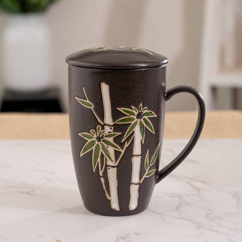 Bamboo Design 15oz Tea Mugs with Lid and Infuser
