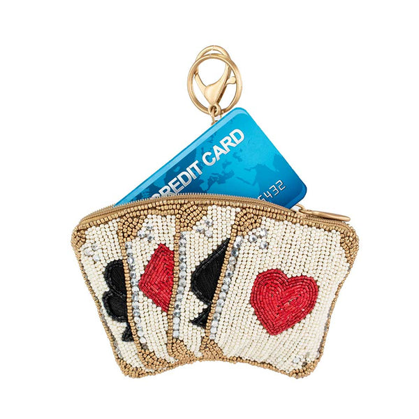 Let's Play Beaded Playing Cards Coin Purse/Key Fob