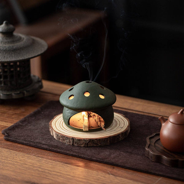 Dark Green Decorative Mushroom Ceramic House & Short Chimney