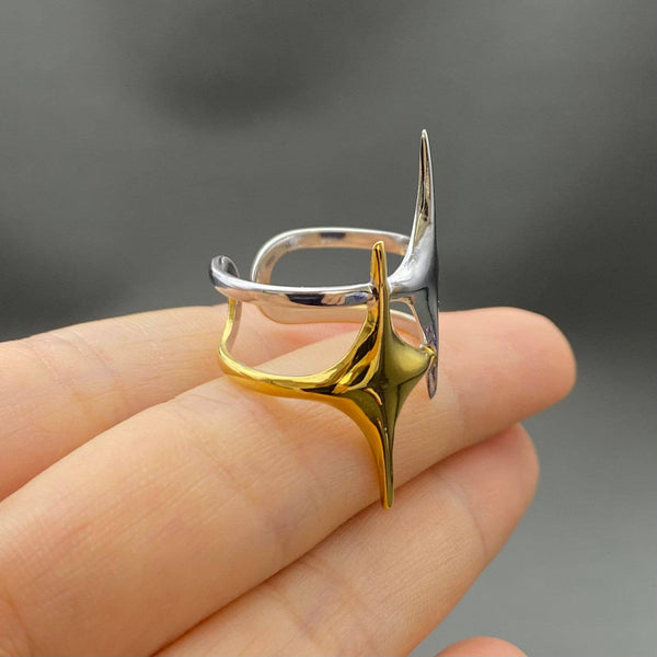 Two Tone Double Star 18K Gold Plated S.Steel Ring - FGS