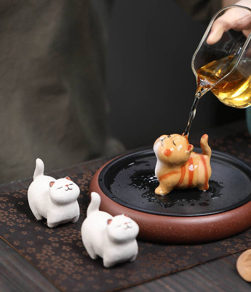 Gohobi Handmade Ceramic YiXing Clay Cat Ornament Tea pet