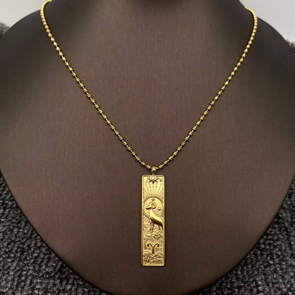 Rectangular 18K Golden SS Zodiac Signs Charm Necklace - FGS