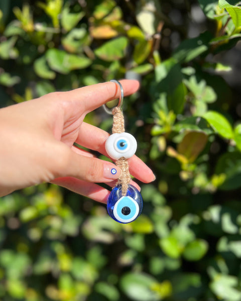 Handmade Keychain with Evil Eye Beads, Boho Keychain
