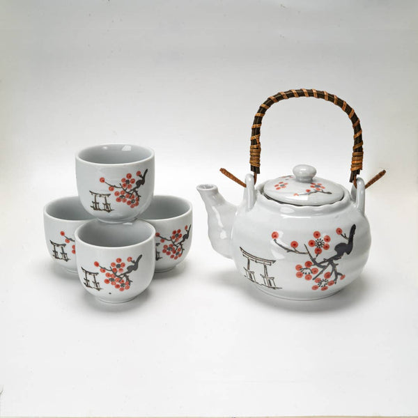 Sakura with Torii Tea Set 22oz Tea Pot with 4 Cups (1/12)