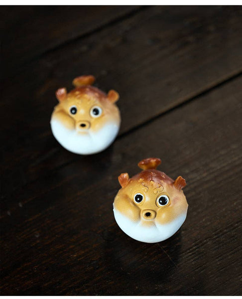 Gohobi Handmade Ceramic YiXing Clay Puffer Fish Ornament Tea