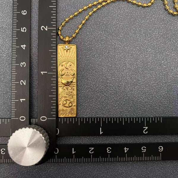Rectangular 18K Golden SS Zodiac Signs Charm Necklace - FGS