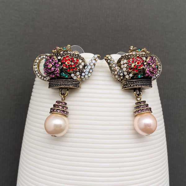 Vintage Rhinestones Inlaid Teapot Earrings