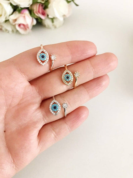Evil Eye Ring, Greek Jewelry Ring With Eye, Protection Ring, Zircon Ring