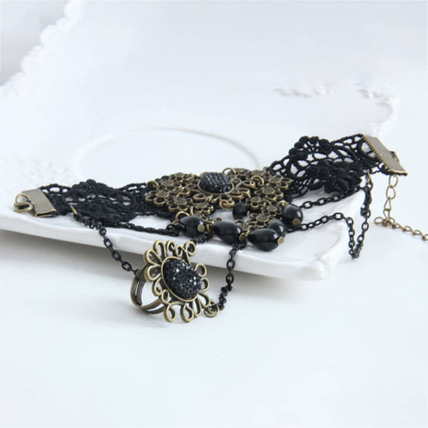 HALLOWEEN  GOTHIC LACE BRACELET WITH RING JEWELRY_CWMM0149