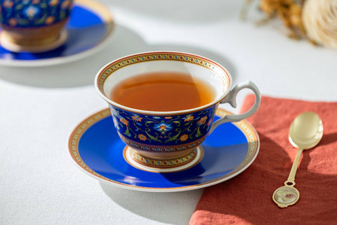 Royal Blue Floral 6oz Bone China Tea Cup and Saucer