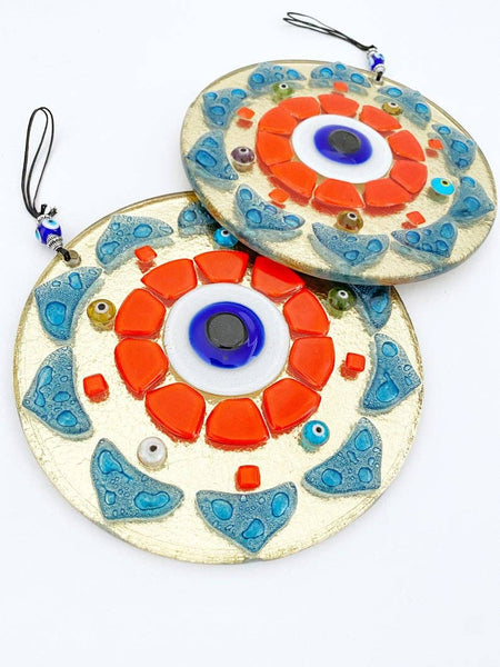 Patterned Evil Eye Wall Hanging, Handmade Glass Wall Decor