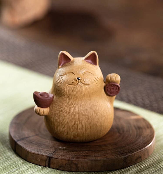 Gohobi Handmade cat ornaments Tea pets ceramic YiXing clay