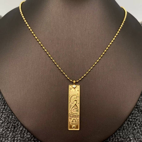 Rectangular 18K Golden SS Zodiac Signs Charm Necklace - FGS