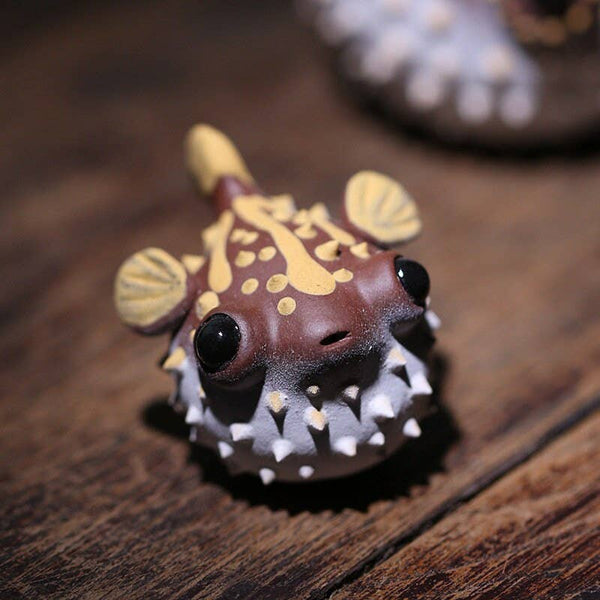 Gohobi Handmade pufferfish ornaments Tea pets ceramic YiXing