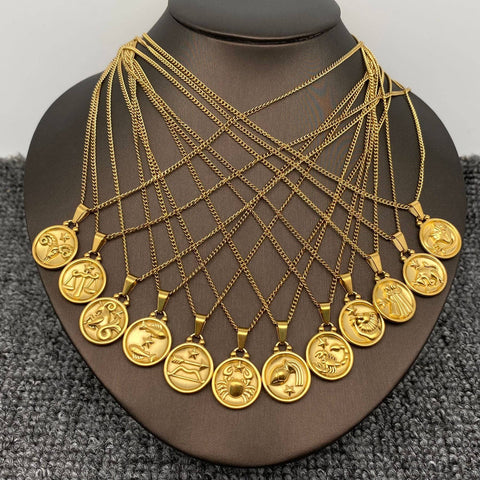 Zodiac 12 Constellation 18K Gold Plated SS Necklace - FGS
