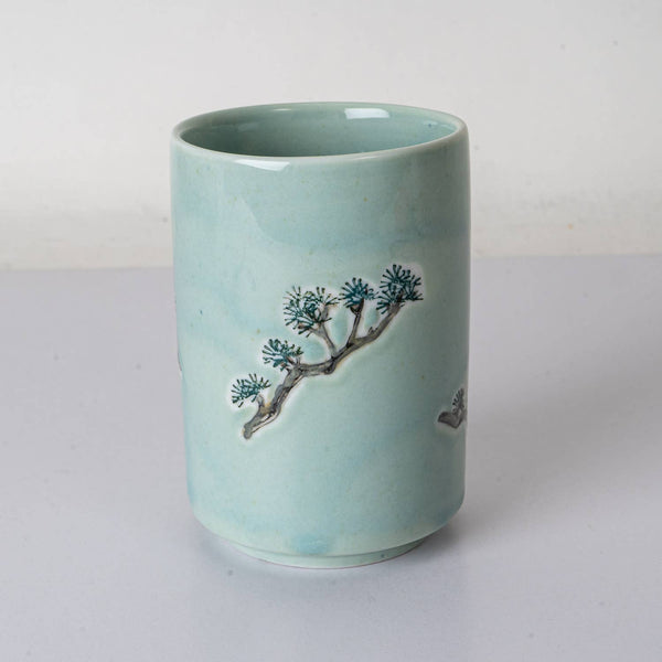 Japanese Crane Yunomi Style Tea Cup Reactive Glaze 10 fl oz (12/72)