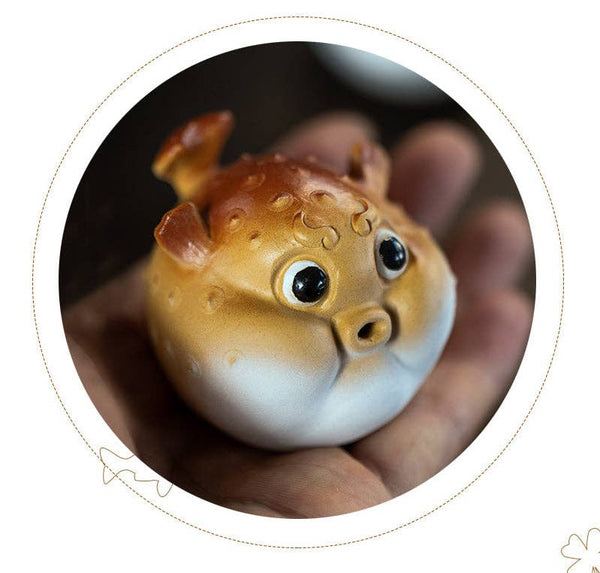 Gohobi Handmade Ceramic YiXing Clay Puffer Fish Ornament Tea