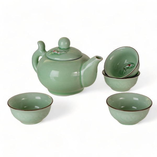 Japanese Koi Fish Kung Fu Tea Set 8oz Tea Pot with 4 Cups (1/30)