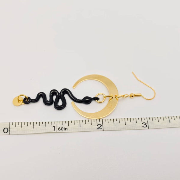Gothic Snake Earrings Golden Bend Moon Earrings - GT/MS