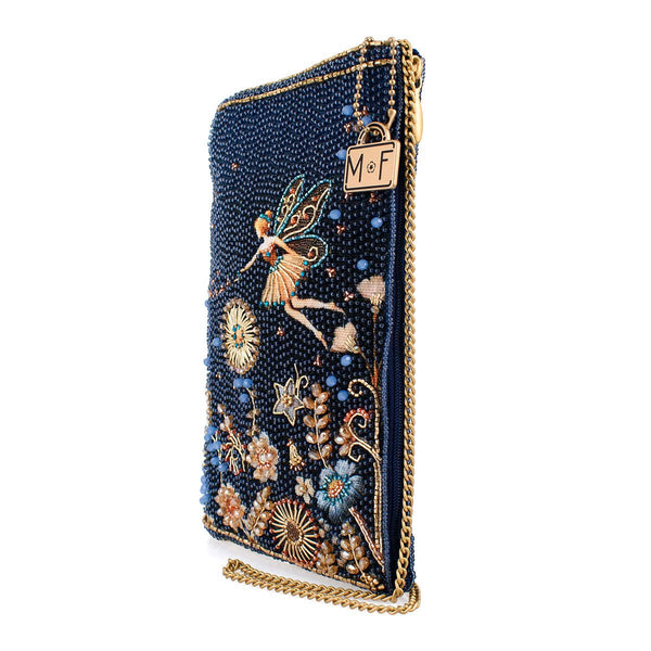 Fairy Dust and Floral Blue Beaded Crossbody Phone Bag