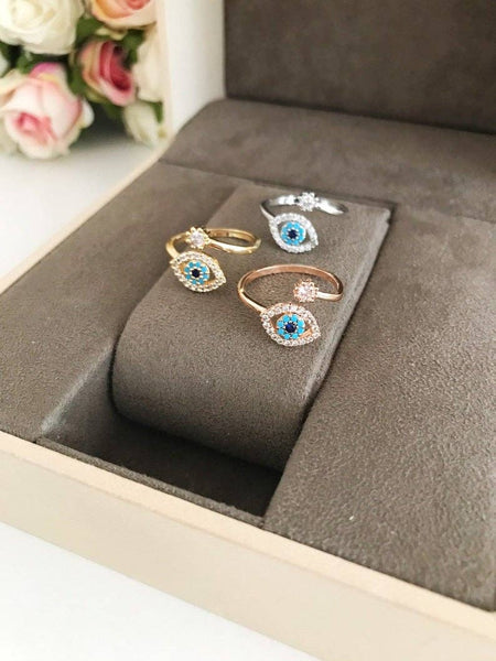Evil Eye Ring, Greek Jewelry Ring With Eye, Protection Ring, Zircon Ring
