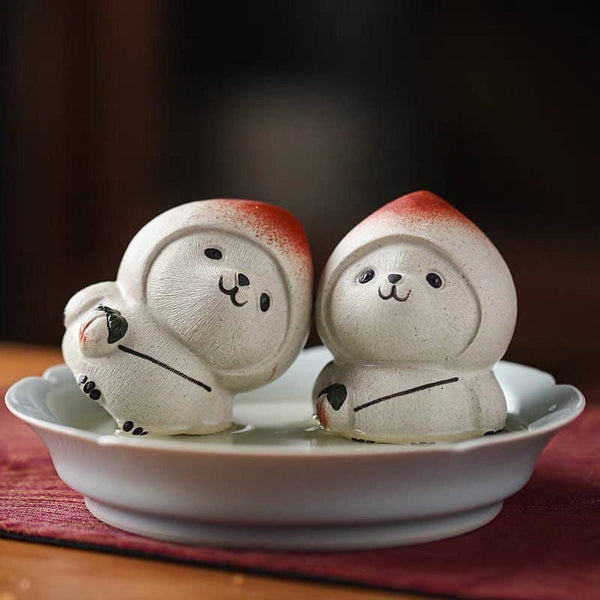 Gohobi Handmade cat ornaments peach panda Tea pets ceramic Y