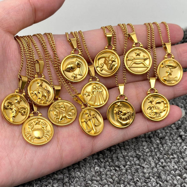 Zodiac 12 Constellation 18K Gold Plated SS Necklace - FGS