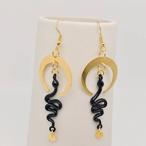 Gothic Snake Earrings Golden Bend Moon Earrings - GT/MS