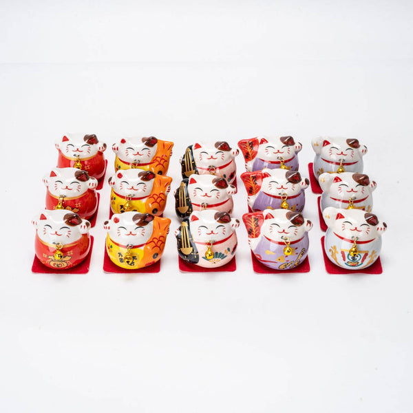 15 Piece Assortment Maneki Neko Lucky Cat Figurines 2.5 Inch (1/18)