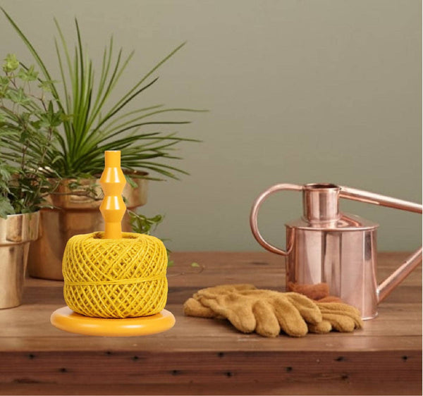 BRITISH COLOUR STANDARD - Wooden Twine Holder with Jute Ball in Sulphur Yellow