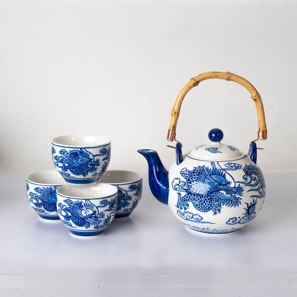 Oriental Ryu Dragon Tea Set 30 oz Tea Pot with 4 Cups (1/8)