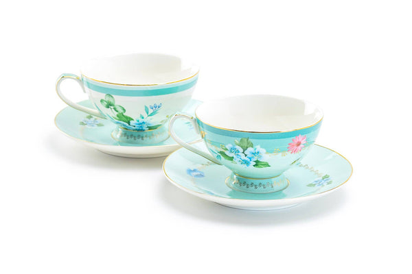 Mint Flower Garden 7oz Fine Porcelain Cup & Saucer Set of 2