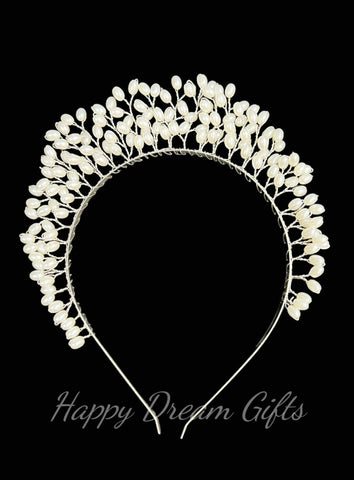 White Pearl Halo Crown, Fairy Silver Crown, Princess Crown