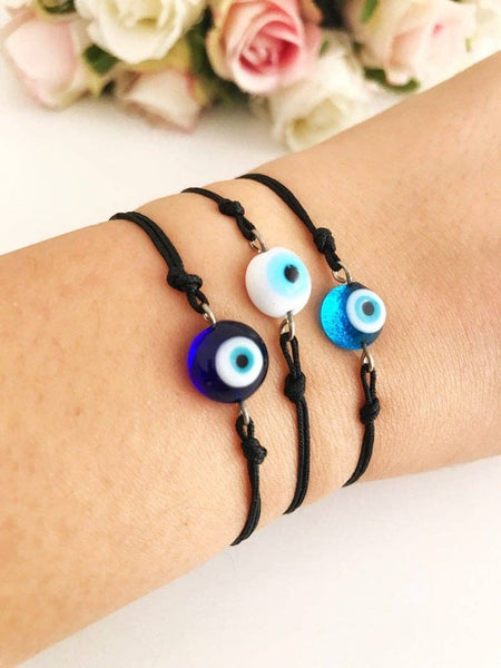 Murano Glass Evil Eye Bracelet,Blue Evil Eye Thread Bracelet: Blue / Set