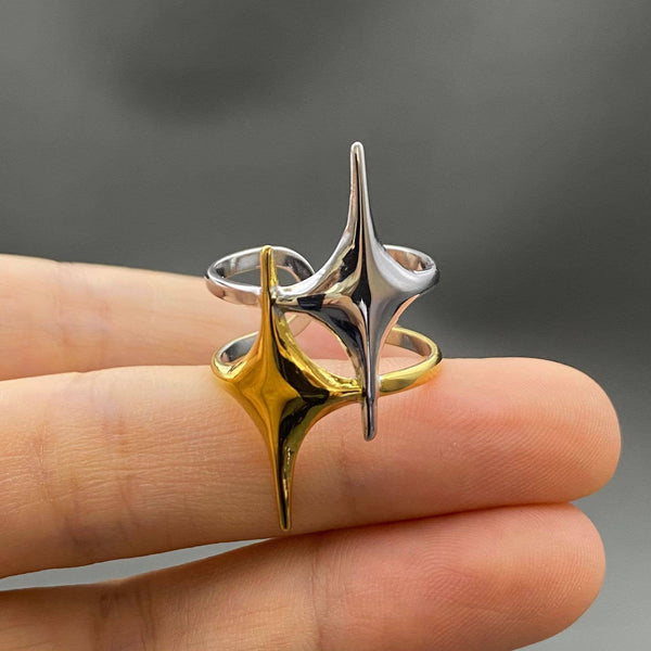 Two Tone Double Star 18K Gold Plated S.Steel Ring - FGS