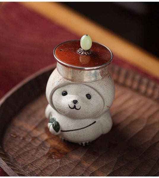 Gohobi Handmade cat ornaments peach panda Tea pets ceramic Y