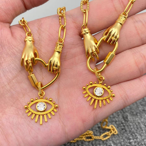Holding the Evil Eye Charm 18K Gold Plated Necklace