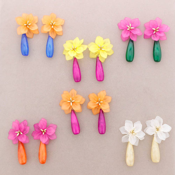 Resin Drop Flower Pendant Earrings