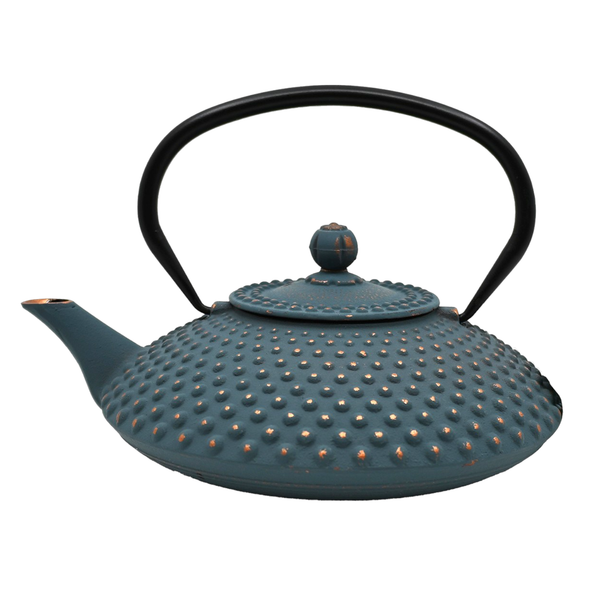 Teal Blue Hobnail Design 42oz Cast Iron Tea Pot (1/8)