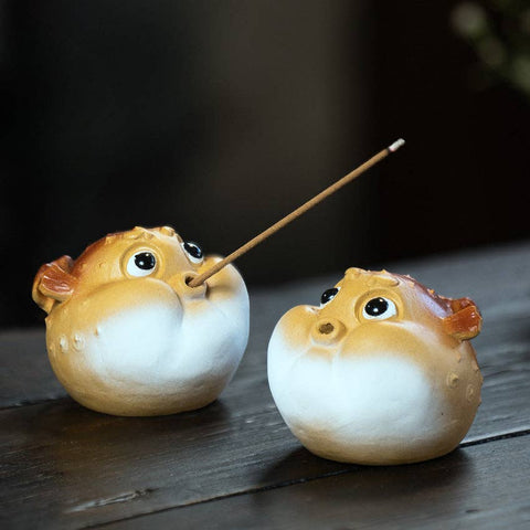 Gohobi Handmade Ceramic YiXing Clay Puffer Fish Ornament Tea