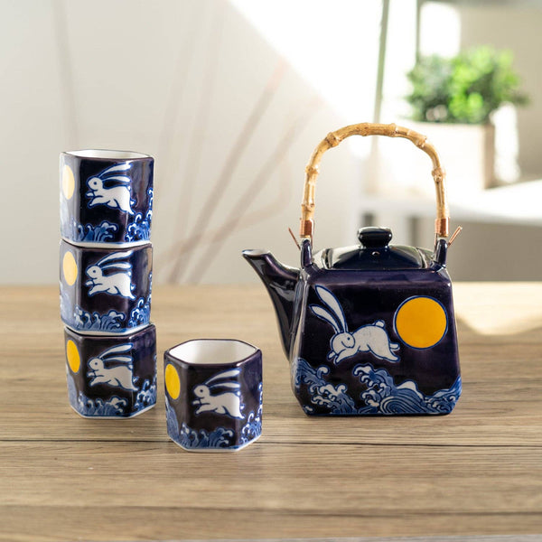 Moon Rabbit Design Tea Set 20oz Tea Pot with 4 Hexagon Cups (4/8)