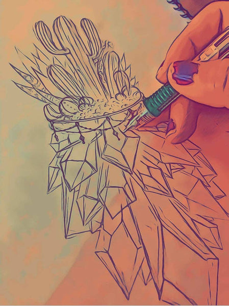 Fan / Crystal Cactus / Cactus Art / Crystal Art / Festival Fan
