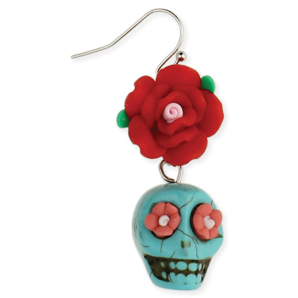 Fiesta Rose Turquoise Sugar Skull Earring
