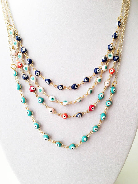 Evil Eye Necklace, Evil Eye Bead Necklace, Tiny Evil Eye Charms, Blue Evil Eye Necklace
